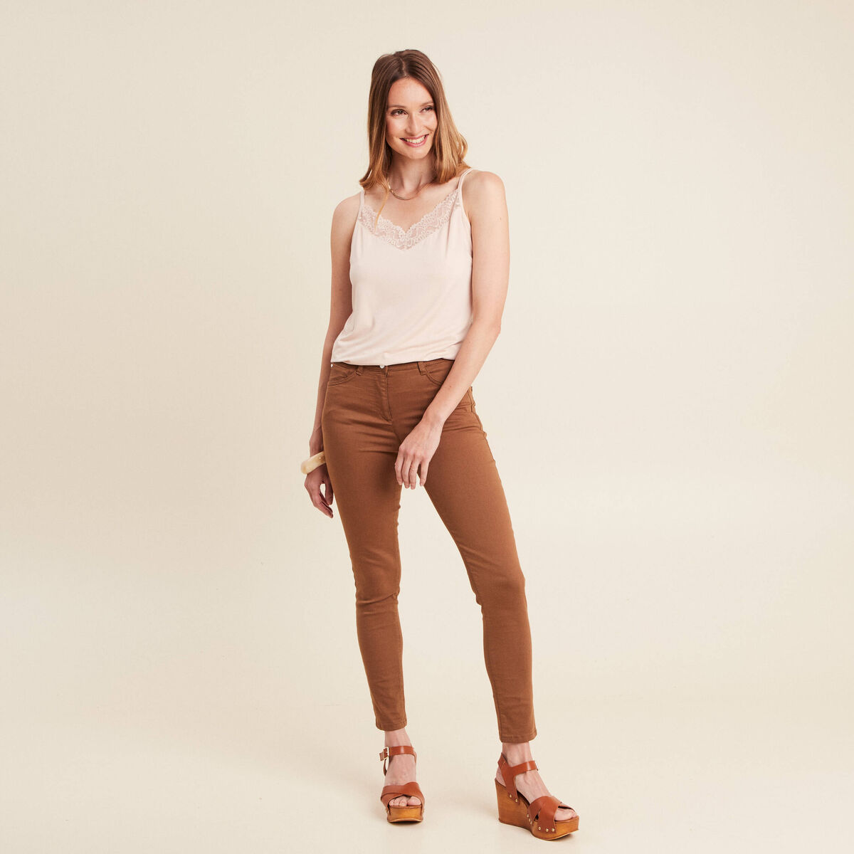 Débardeur thermo-douceur bretelles fines beige femme