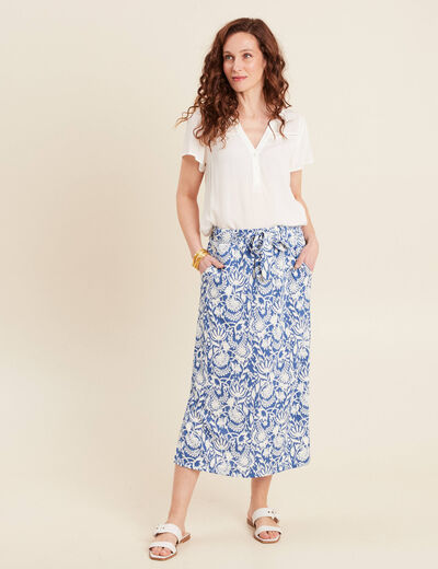 Jupe midi droite bleu femme