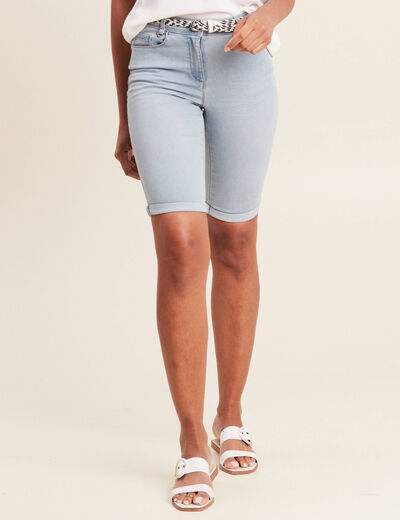 Bermuda ajusté en jean denim double stone femme