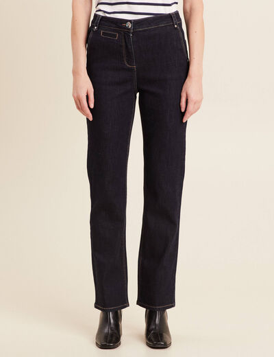 Jean droit taille haute long denim brut femme