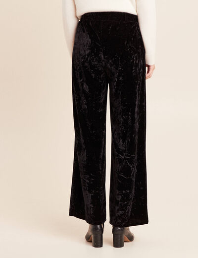 Pantalon large taille haute velours noir femme