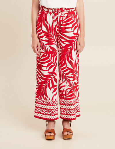 Pantalon large taille haute ecru femme