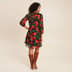 Robe courte &eacute;vas&eacute;e pliss&eacute;e manches 3/4 rouge femme