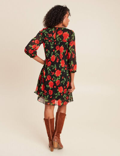 Robe courte &eacute;vas&eacute;e pliss&eacute;e manches 3/4 rouge femme