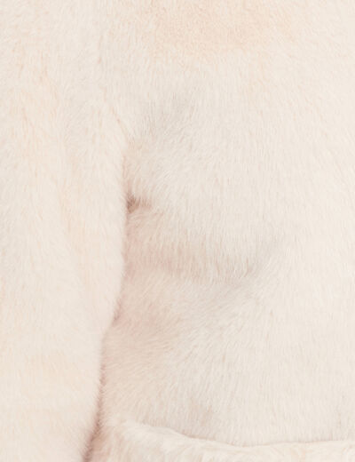 Manteau sans col en fausse fourrure ivoire femme