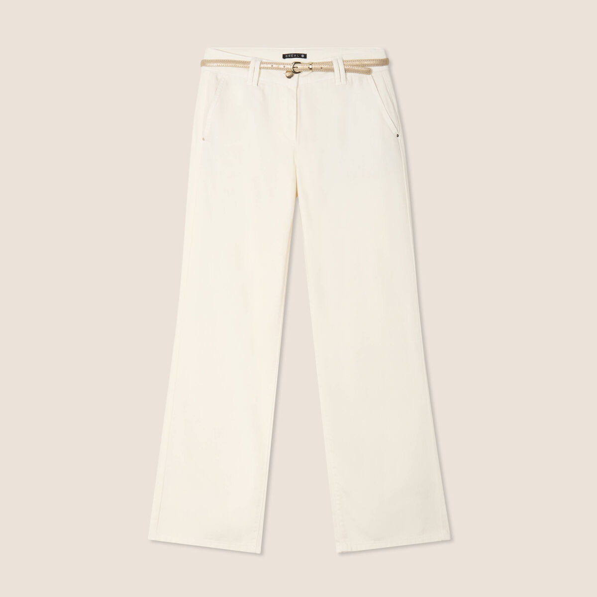 Pantalon droit taille basculée ecru femme