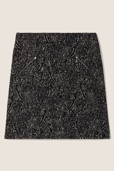 Jupe droite détails zippés noir femme