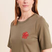 T-shirt col rond manches courtes vert kaki femme