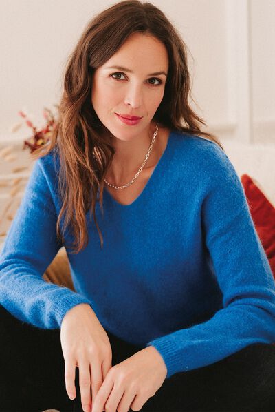 Pull manches longues bleu femme