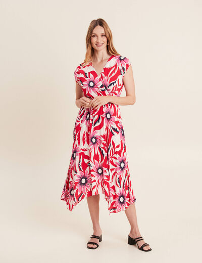Robe midi évasée fluide rouge femme