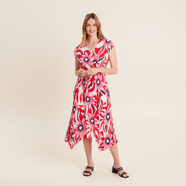 Robe midi évasée fluide rouge femme