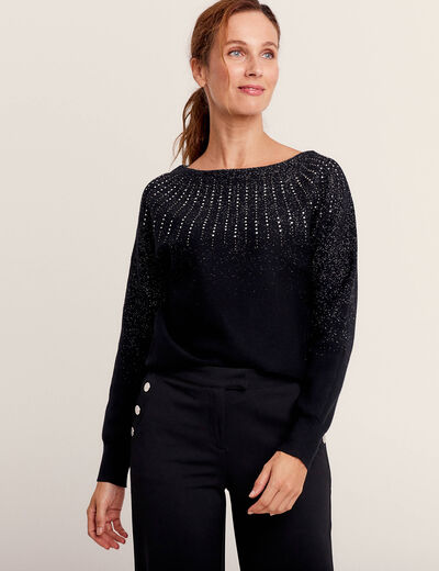 Pull manches longues à strass noir femme