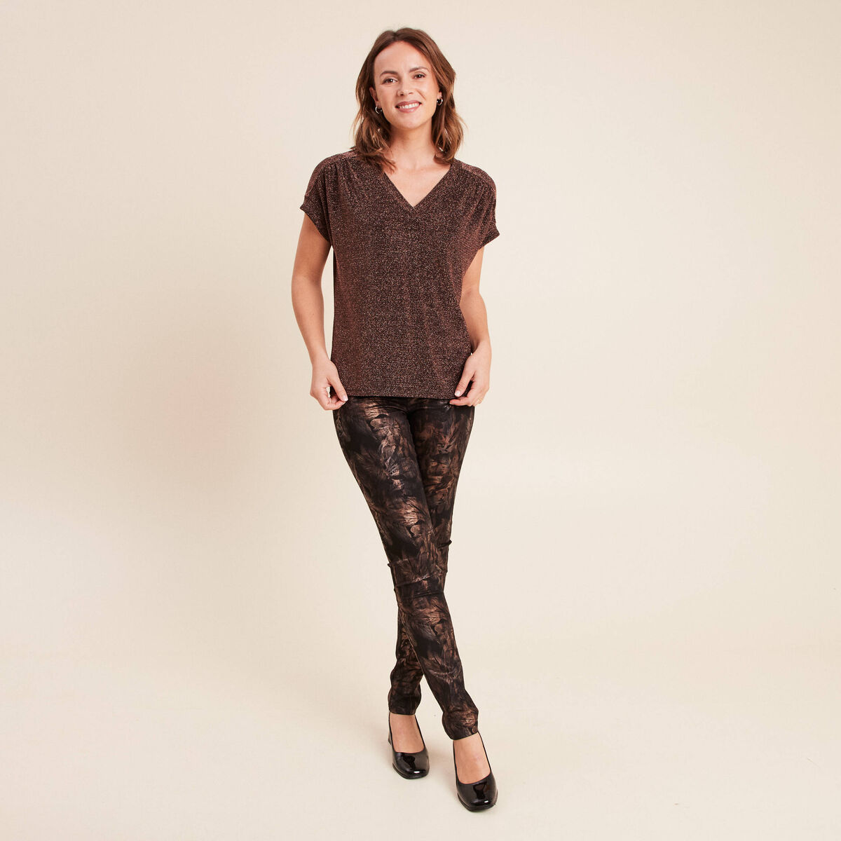T-shirt manches courtes couleur cuivre femme