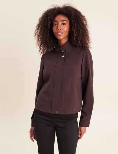 Veste ample courte col montant marron fonc&eacute; femme
