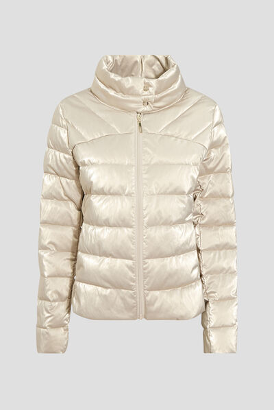 Doudoune droite zippée déperlante beige femme
