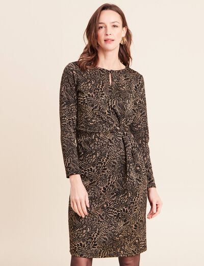 Robe ajust&eacute;e courte en maille col rond vert kaki femme