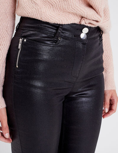 Pantalon ajusté enduit noir femme