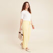 Pantalon large taille haute jaune pastel femme