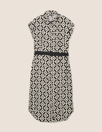 Robe longue droite ceinturée noir femme