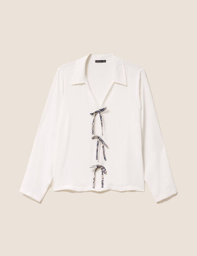 Blouse ample courte col chemise ecru femme