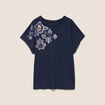 T-shirt &agrave; sequins manches courtes bleu marine femme