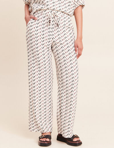 Pantalon large taille haute blanc femme