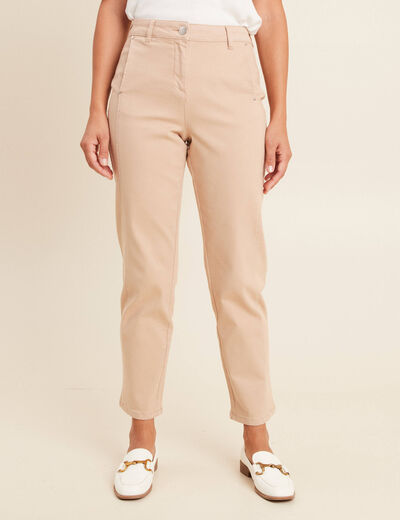 Pantalon boyfriend taille haute sable femme