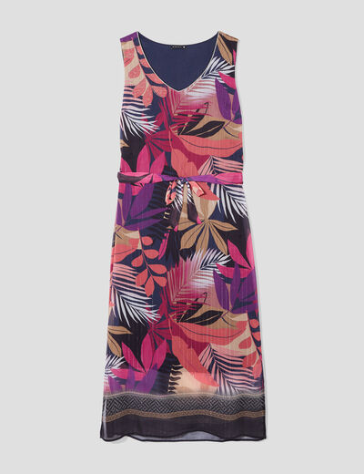 Robe longue droite ceinturée rose femme