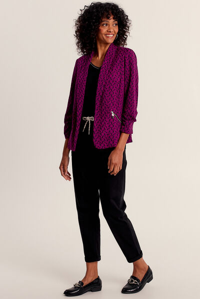 Veste ajustée col châle rose fushia femme