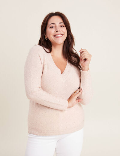 Pull manches longues rose poudrée femme