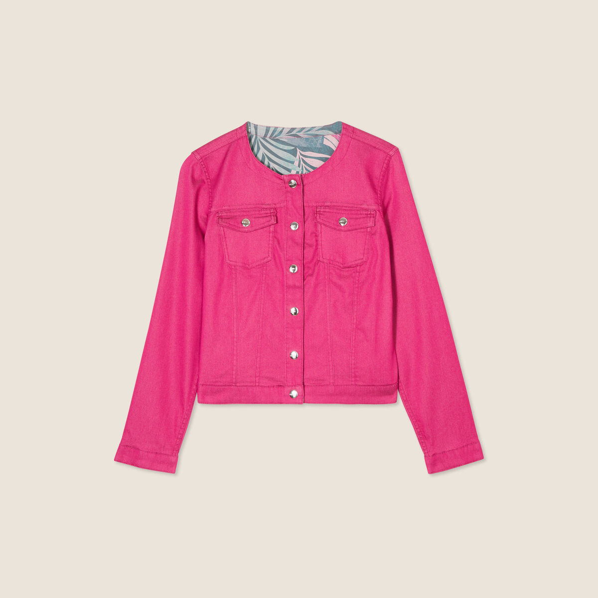 Veste cintrée réversible jean rose fushia femme