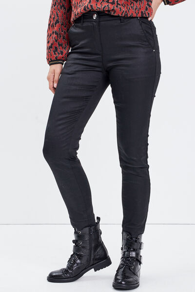 Pantalon ajusté enduit 7/8ème noir femme