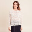 T-shirt manches longues aspect dentelle ecru femme