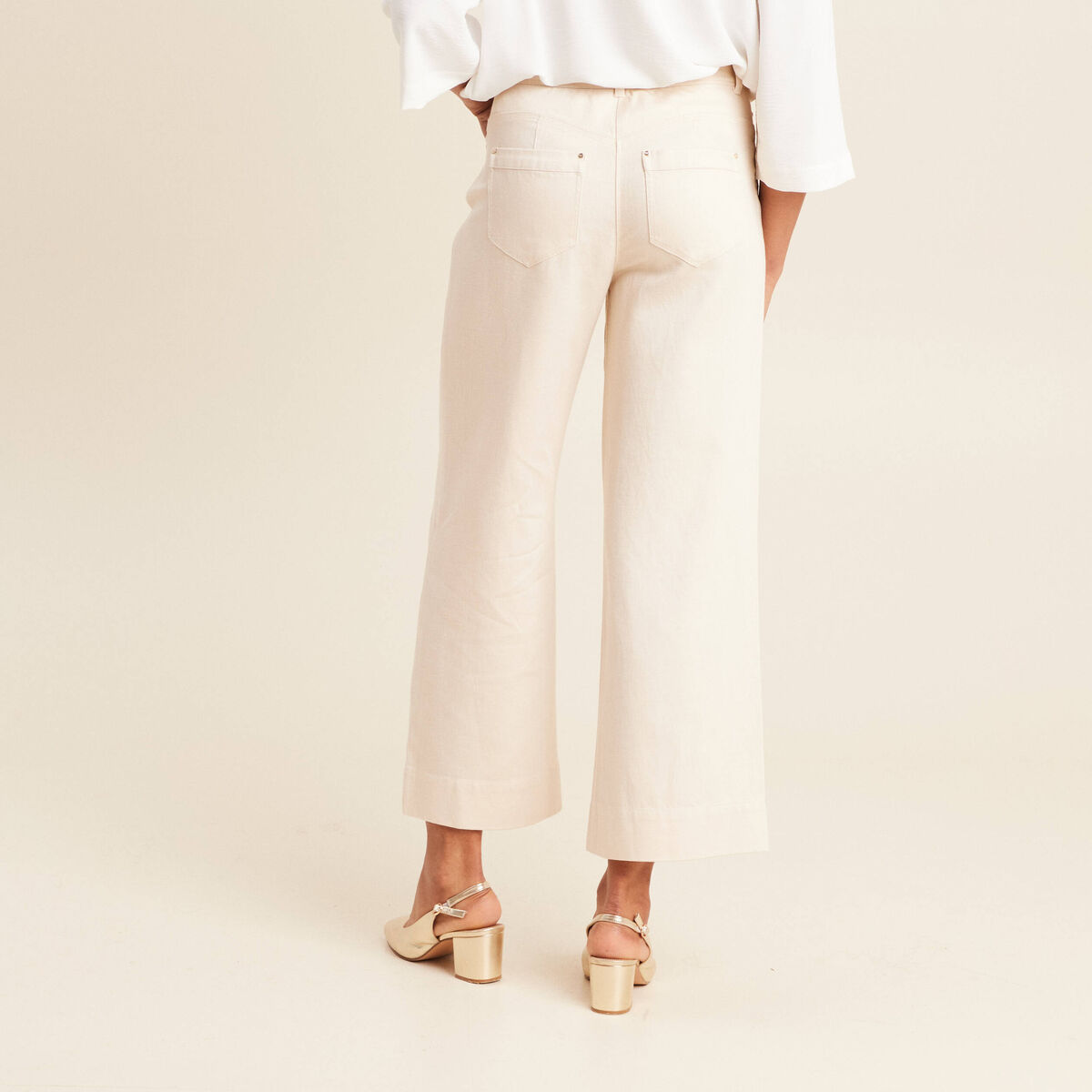 Pantalon large 7/8ème ivoire femme