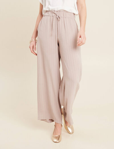 Pantalon large taille haute beige femme
