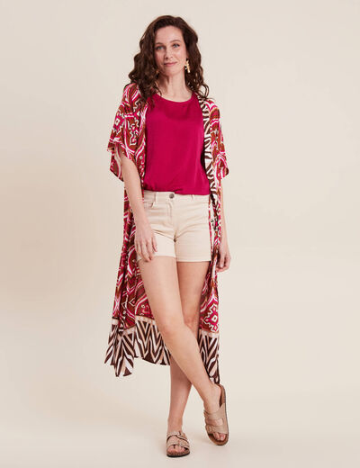 Short brodé beige femme