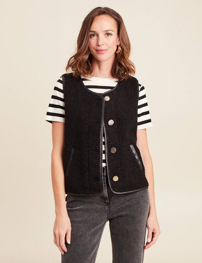 Gilet sans manches sans col noir femme