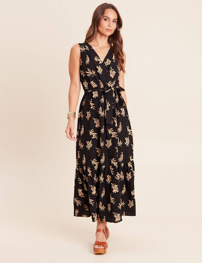 Robe longue &eacute;vas&eacute;e col v sans manches noir femme