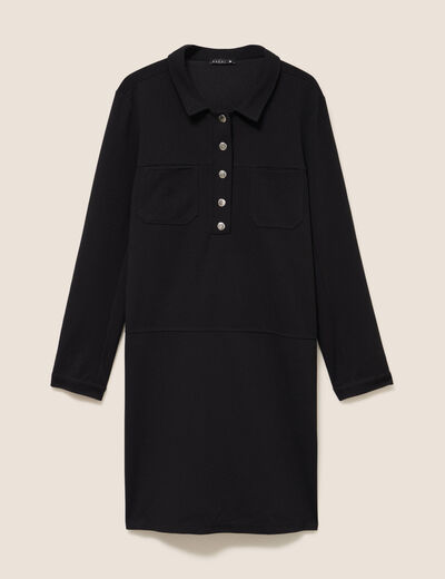 Robe droite courte en maille col chemise noir femme