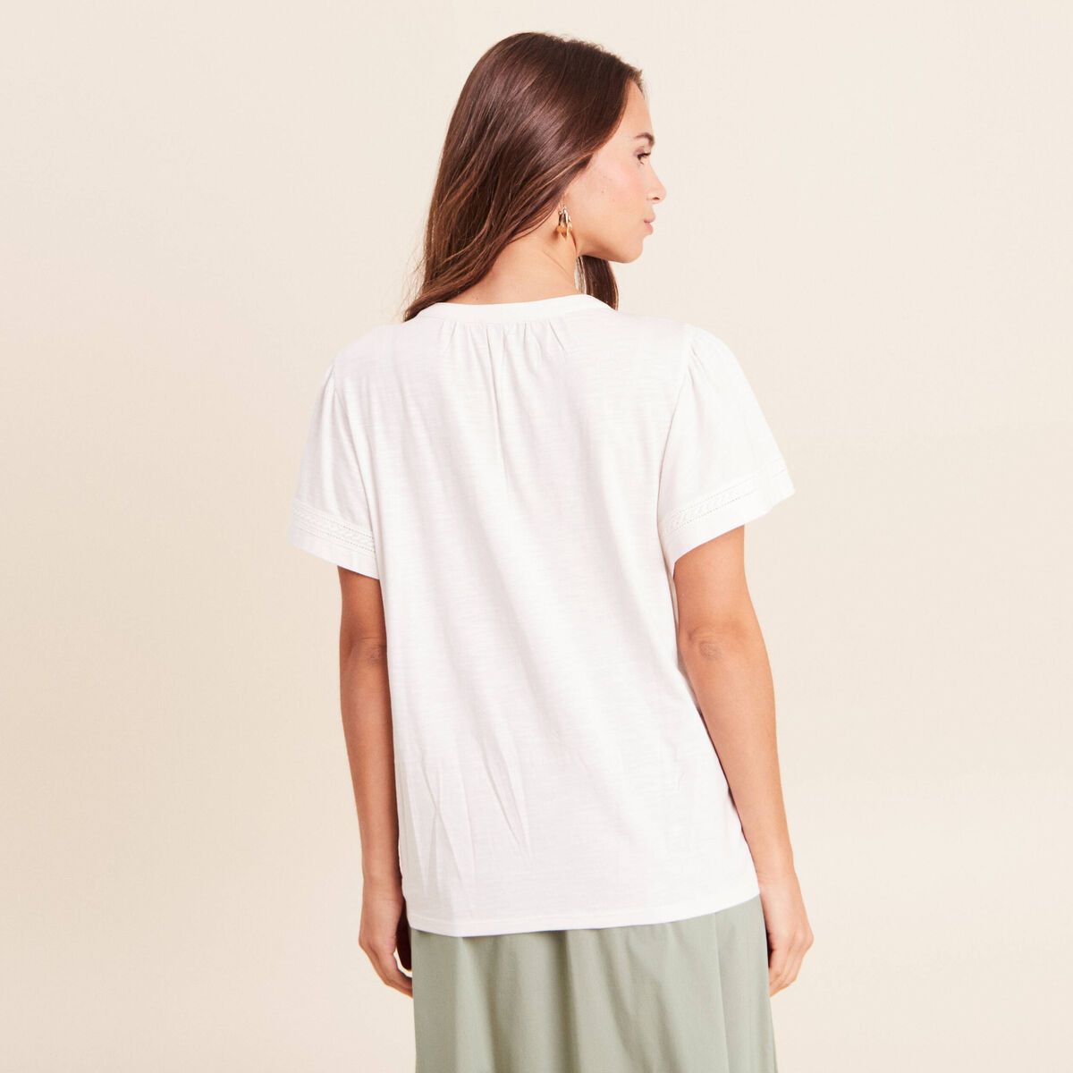 Blouse col tunisien manches courtes ecru femme