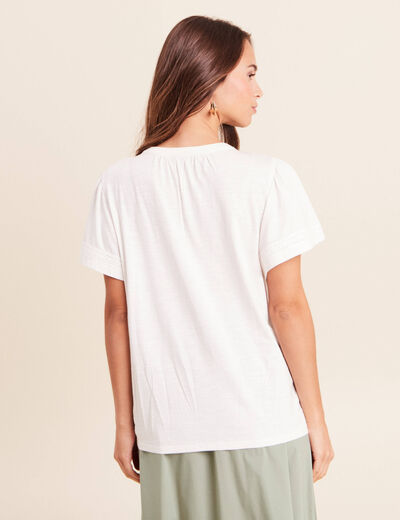 Blouse col tunisien manches courtes ecru femme