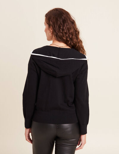 Gilet manches longues capuche noir femme