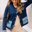 gilet droit court manches longues bleu marine femme