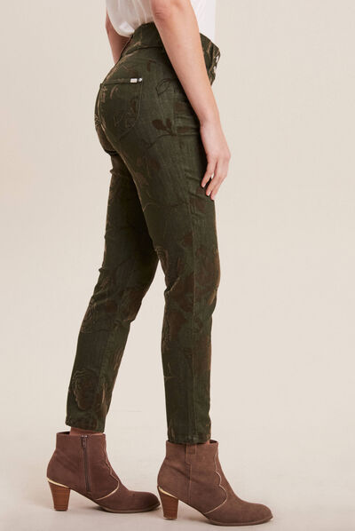 Jean ajusté taille standard vert kaki femme