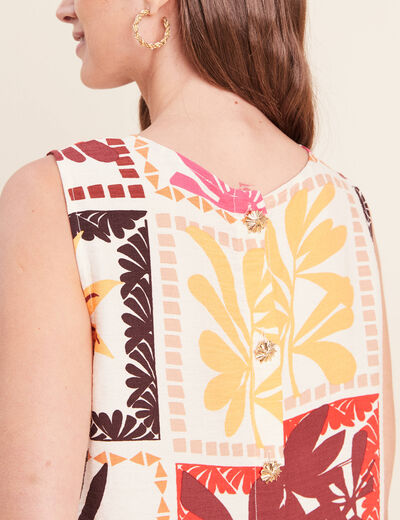 Blouse droite courte sans manches multicolore femme