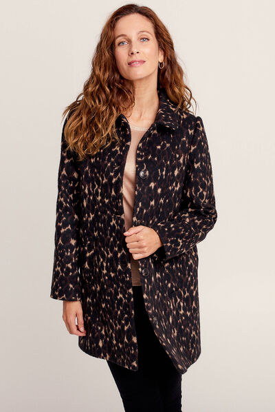 Manteau droit col à revers noir femme