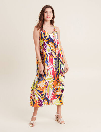 Robe longue évasée fluide multicolore femme