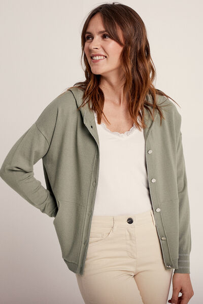 Gilet à capuche boutonné vert clair femme