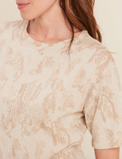 Pull col rond manches courtes beige femme