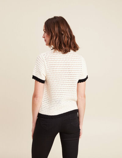 Pull droit court manches courtes ecru femme